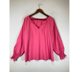 Coquette Barbiecore Women XXL Pink Split Neck Smocked Cuff Raglan Blouse Top